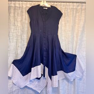 DKNY pure Asymmetrical Navy and White Linen Dress